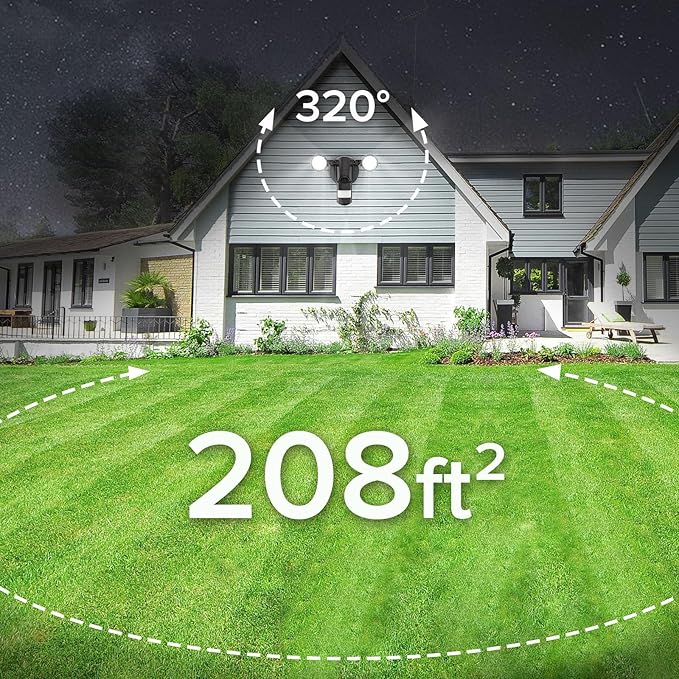 SANSI 25W 3000LM Motion Sensor Outdoor Security Lights, 5000K Daylight, Dusk to Dawn, 320° Angle Eave Mount Security Lights Super Bright for Yard, IP65 Waterproof, ETL Listed, Black