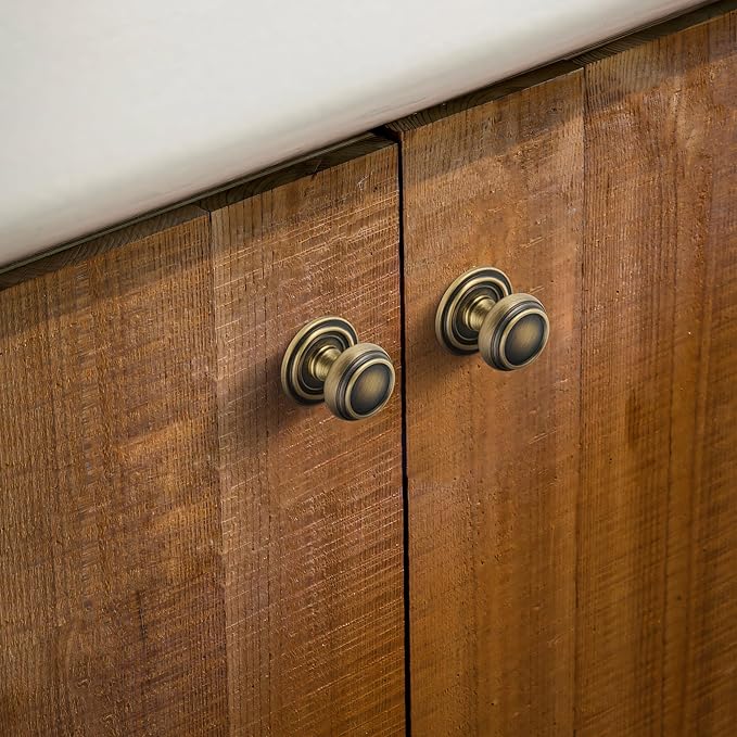 2 Pack Matt Bronze Solid Brass Kitchen Cabinet Knobs,Drawer Pulls, 1.18 Inch 30mm Diameter, Modern Furniture Handles for Cupboard Wardrobe(Antique)