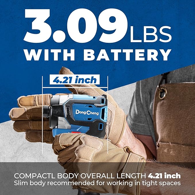 Dong Cheng 20V Brushless Impact Driver, 1840in-lbs Torque, Self-tapping Mode, 3200RPM, 4300IPM, 1/4" Hex Chuck, 3 Speed Modes, with 2 * 2.0Ah Batteries