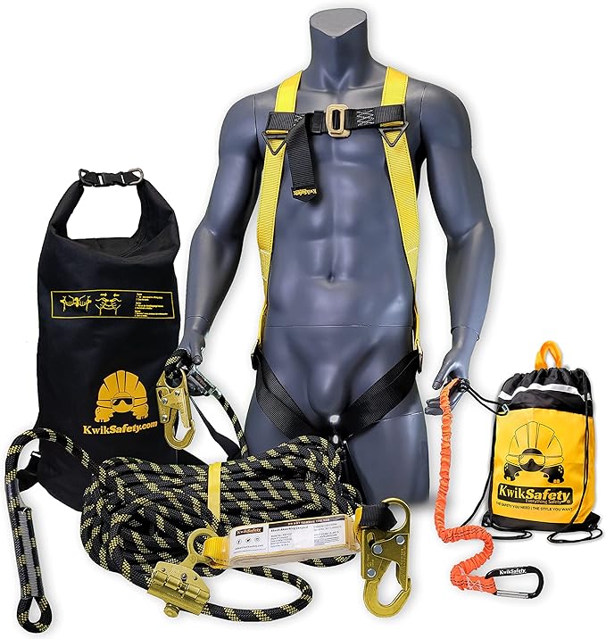 KwikSafety - Charlotte, NC - TSUNAMI COMBO [Premium BRAIDED ROPE] Vertical Lifeline ANSI OSHA Rope Grab Snap Hook Shock Absorber Fall Protection Restraint System Roof Safety Equipment / 100 FT.