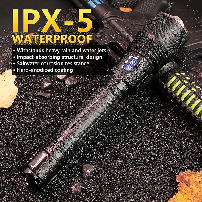 USB-C Rechargeable Flashlights 10,000 High Lumens, Super Bright XHP360 LED Flashlight with Zoomable, Powerful Handheld Tactical Flash Lights, Dual-Switches Waterproof for Emergency Camping