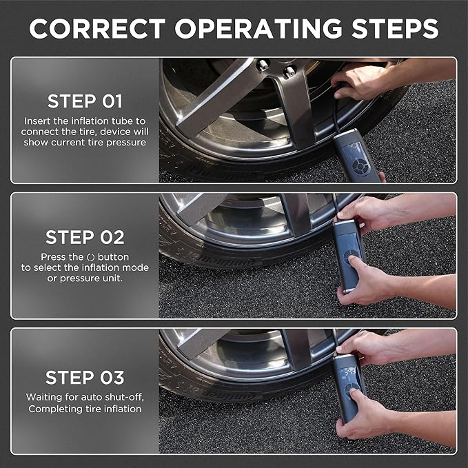 StartPro Tire Inflator Portable Air Compressor, 150PSI Cordless Air Pump, Dual Power Suply, LED Display, Flashlight, Auto Shut-Off, Fast Inflation for Car, Motorcycle, Bike, and Sports Equipment