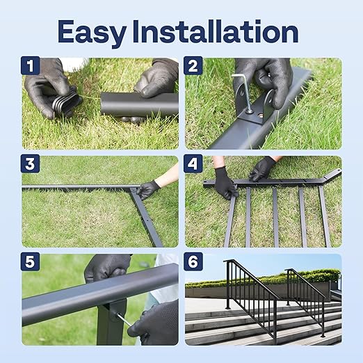 VIVOHOME 2-Pack 5 Step Galvanized Steel Hand Rails for Outdoor Steps – Black Oval and Safety Balusters Exterior Railing for Porch, Deck, or Indoor Stairs, Complete Installation Kit