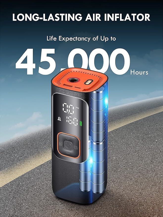 Tire Inflator Portable Air Compressor - Powerful 160PSI & 2X Faster, Accurate Pressure LCD Display, Cordless Easy Operation - Portable Air Pump for Car, Motorcycle, E-Bike, Ball