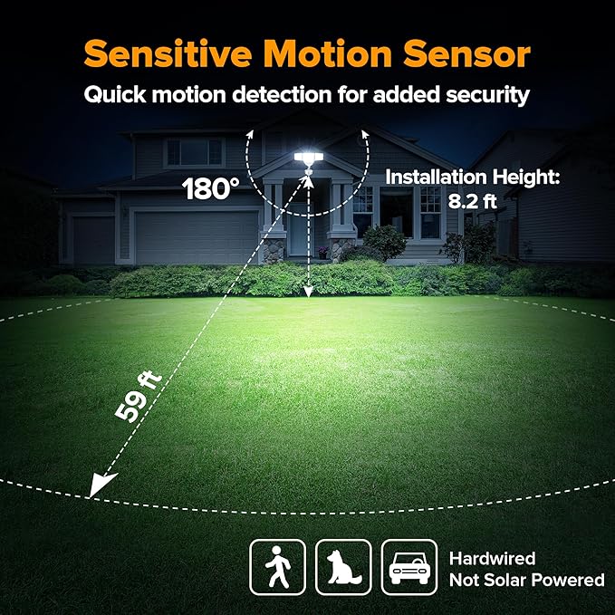 LUTEC 84W 9500LM LED Security Light Motion Sensor Outdoor Lights with Night Light, 4 Head LED Flood Lights 5000K Daylight, IP65 Waterproof, Motion Detected Lights for Outside (White)