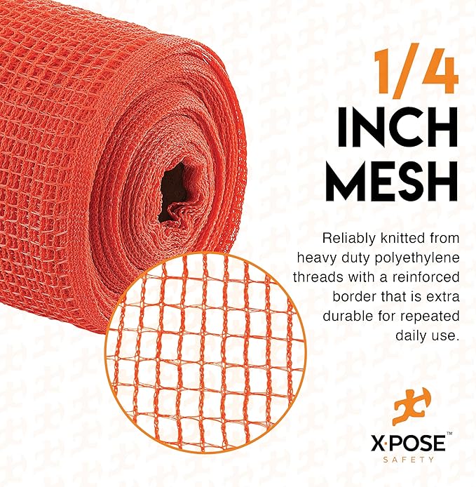 Construction Safety Debris Netting - 150 Ft Temporary Material Roll, 1/4" Mesh Scaffold Net Enclosure, Barricade, Visibility Barrier, Fencing Roll, Heavy Duty Fire Retardant 5.5 ft x 150 ft, Orange