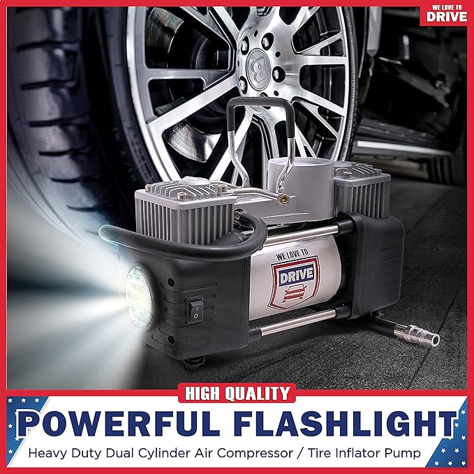 Tire Inflator Portable Air Compressor – 12V DC Air Pump for Car Tires, 150 PSI Electric Air Pump with Tyre Pressure Gauge – Corded Black by WE LOVE TO DRIVE