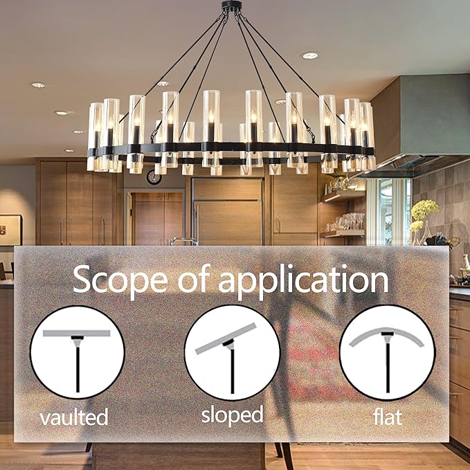 60 Inch Black Wagon Wheel Chandelier, 24 Lights, with Brown Glass Shade, Large Hanging High Ceilings Chandeliers for Dining Room Kitchen Foyer Entryway Living Room