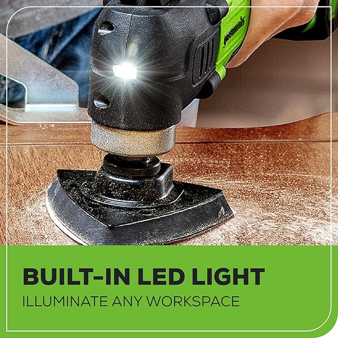 Greenworks 24V Cordless Multi-Tool, Oscillating Tool for Cutting/Nailing/Scraping/Sanding with 6 Variable Speed Control, 2.0Ah Battery, 2A Charger and 13 Accessories Included
