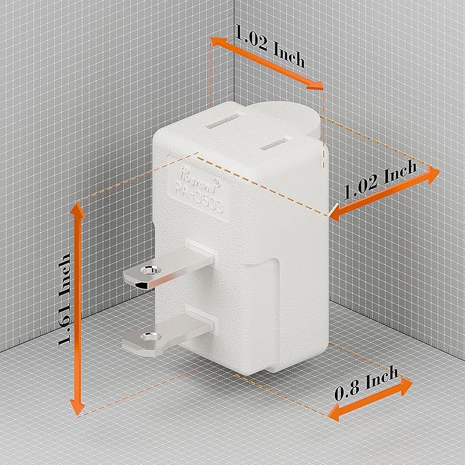 Polarized 2-Prong L Type Adapter, Horizontal Angled AC Adapter, NEMA 1-15P USA Outlet Saver Extension Adapter, High Heat Resistant 2Pin Left Angled Adapter