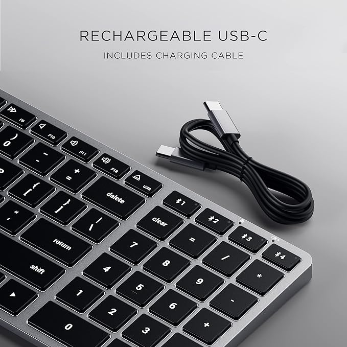Satechi Slim X2 Bluetooth Backlit Keyboard for Mac, Illuminated Keys & Multi-Device Sync, for MacBook Air/Pro M4, iPad Air/Pro M4/M3, iPad mini, Mac mini, iMac - Space Gray