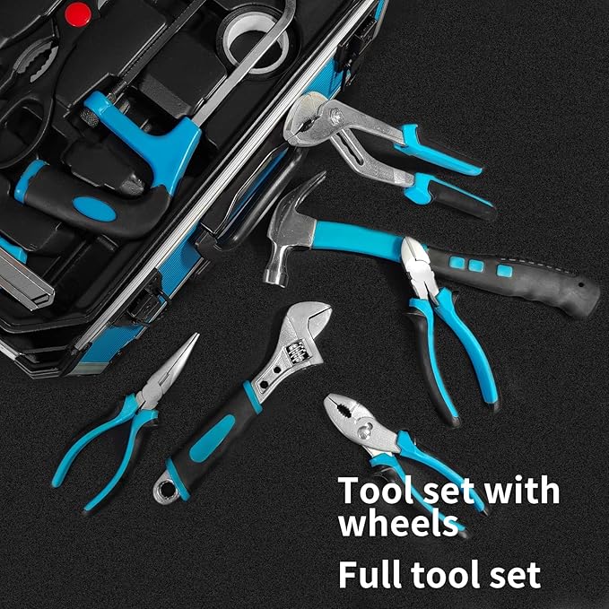 Arcwares 799pcs Aluminum Trolley Case Tool Set Silver, House Repair Kit Set, Household Hand Tool Set, with Tool Belt