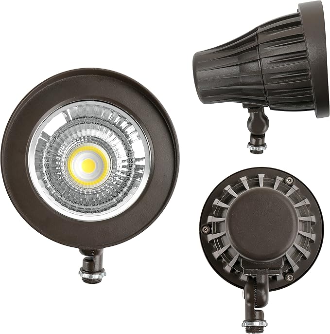GKOLED 44° Beam Angle 30Watt Bullet/Round LED Spotlight, 120-277V, 4000K Cool White, 3230 Lumens, Outdoor Landscape Flag Pole Light Fixture, UL Listed, Aluminum, Dark Bronze