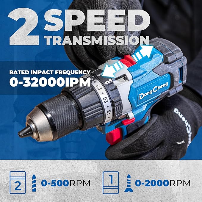 Dong Cheng 20V Brushless Hammer Drill, 1065 in-lbs, 1/2" Keyless Metal Chuck, 24+1+1 Clutch, Cordless Hammer Drill with 4.0Ah Battery Kit for Drilling Brick Wall, Metal, Wood