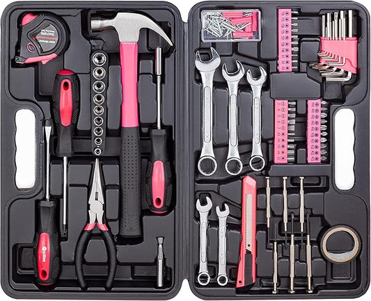 Cartman 148Piece Tool Set General Household Hand Tool Kit with Plastic Toolbox Storage Case Pink