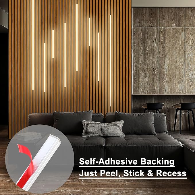 Gaahing 8pcs Recessed Linear Lighting Fixtures 200"/5.08M, 3000K Warm White LED Strip Light Kit with Touch Control & Self-Adhesive – Easy Installation for Slat Wall Panels, Under Cabinet