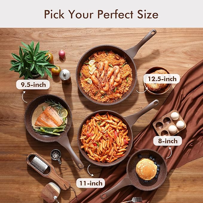 SENSARTE Nonstick Frying Pan Skillet, Omelette Pan, Healthy Stone Cookware Chef's Pan, PFOA Free, Toffee Brown (12.5 Inch)