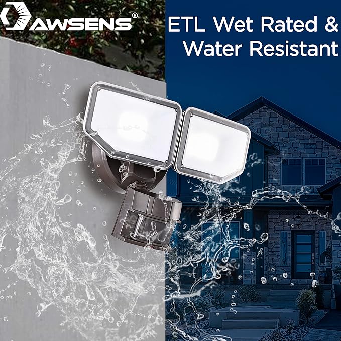 40W LED Security Lights Motion Sensor Light Outdoor, 180 Degree, 4000 LM, 5000 K, ETL Water Resistant, Clear 2 Head Motion Detector Flood Light for Garage, Yard (Bronze)