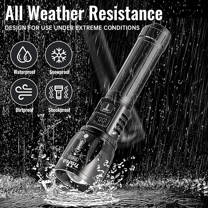 Rechargeable Flashlights 2 Pack, 9000LM Super Bright Flashlight High Lumens with LCD Digital Display, 5 Adjustable Mode Powerful Tactical Flashlight, Waterproof Flashlights for Home Camping Essentials