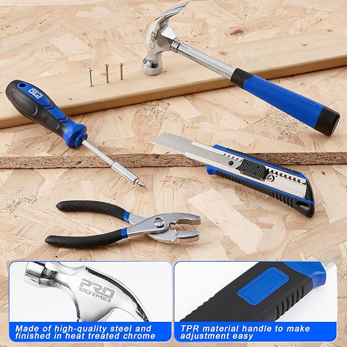 Prostormer 93-Piece Tool Kit, Basic Household Repair Tool Set with Toolbox Storage Case, Small Starter Tool Box Kit for Homeowners and College Students (Blue)