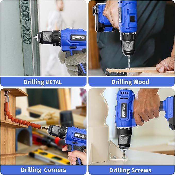 20V Cordless Drill/Driver Set,Electric Power Drill Kit with Battery& Charger, 1/2inch Keyless Chuck,2 Variable Speed,25+1 Torque Setting, 400 inch-lbs with LED Power Drill Kit