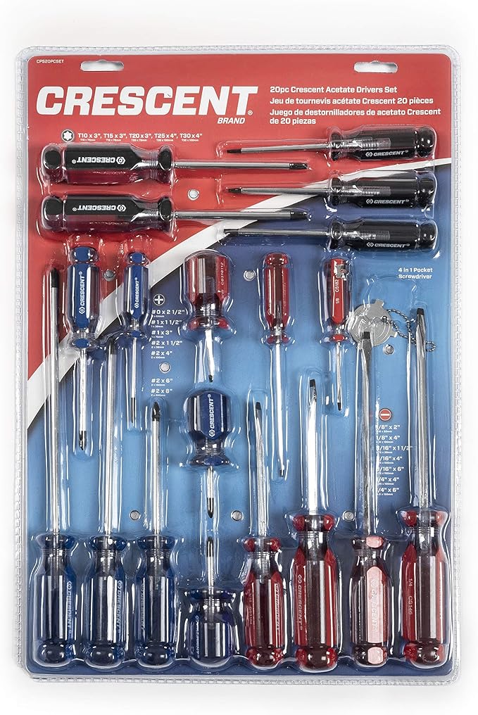 Crescent 20 Piece Phillips/Slotted/Torx Acetate Screwdriver Set - CPS20PieceSET