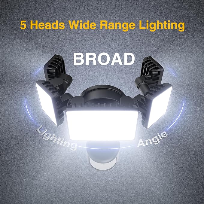 Onforu 5 Heads 55W LED Security Lights Motion Sensor Outdoor, 360° Wide Angle Wide Illumination, 5000LM Flood Light, 6500K, IP65 Waterproof, Hardwired Wall Light for Garage, Yard, Porch, Entryway