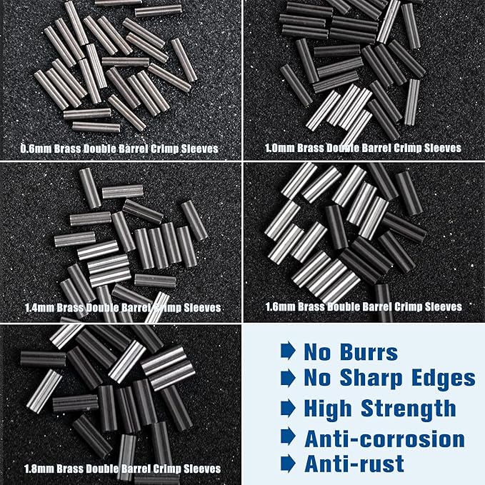 Fishing Crimping Pliers Crimp Sleeves Set,Wire Rope Crimping Tool Kit Heavy Duty Wire Leader Rope Crimper Plier 4 Size Crimping