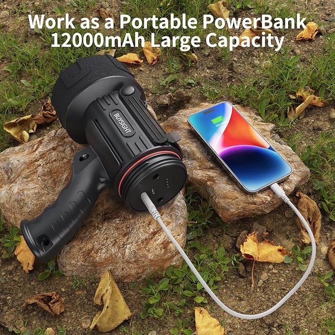 BUYSIGHT Rechargeable Spotlight Flashlight,Super high lumens Hand held Spotlight Waterproof Flashlight Hunting floodlight with red Filter (Graphite Black-COB)