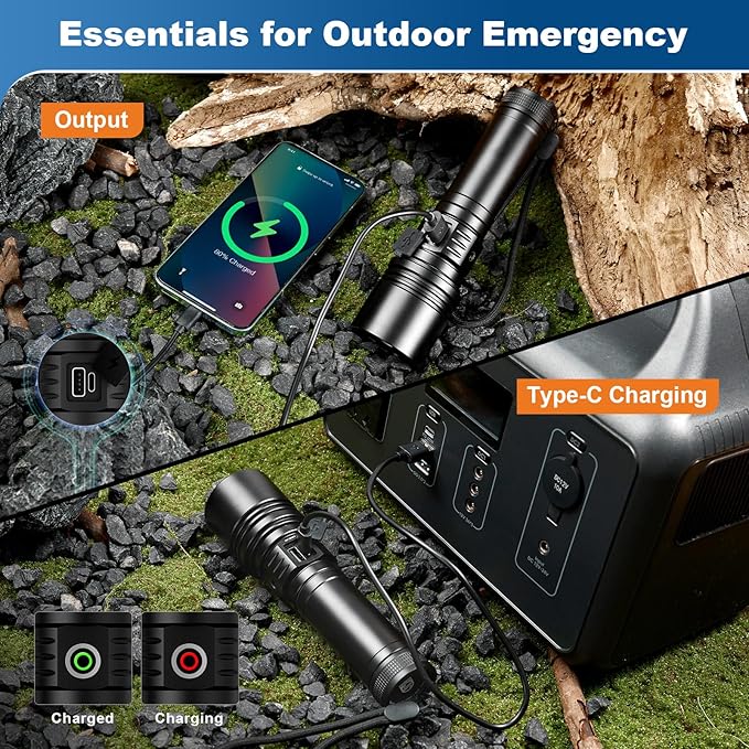 PHILIPS Flashlights High Lumens Rechargeable,2000lm Tactical Flashlights with Camping Lamp&Ignition Lens,2 Colors,Zoomable,5Modes,Reverse Charging,LED Bright Flashlight for Home,Outdoor,Gift