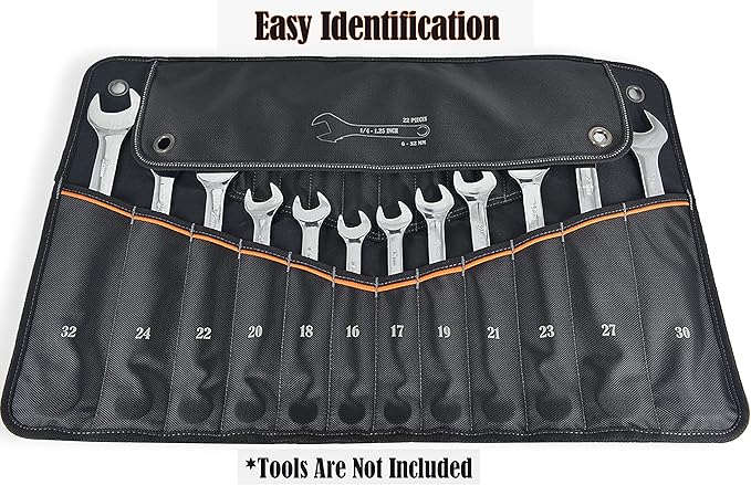 WELKINLAND 22-Pockets Wrench Tool Roll, 0.25-1.25" Wrench-Set Roll Holder Bag, Wrenches sleeve wrap, Wrenches pouch(Tools Are Not Included)