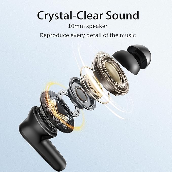 Wireless Ear Buds Bluetooth 5.3 60H Using Time Headphones Deep Bass Clear Call Earbuds with Built-in Mic Touch Control Lightweight Headsets for Studying Working Gaming Black
