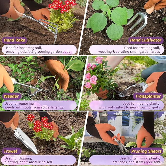 22Pcs Gardening Tools Set for Women Heavy Duty Garden Hand Tools Yard Work Tools Gardener Gifts Gardening Accessories with Tote Bag/Shovel/Mat/Plant Labels/Gloves