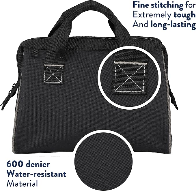 Olympia Tools Tool Bag 12 Inch, Heavy Duty Tools Bag with 3 Large Pockets, Adjustable Shouder Straps and 600D Reinforced Material