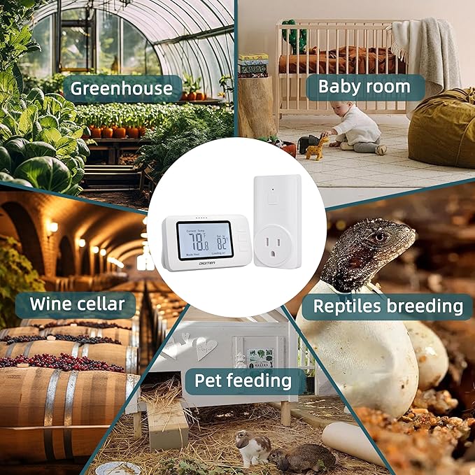 DIGITEN Wireless Thermostat WTC100 Pro Temperature Controller for Cooling & Heating, Remote Controlled Outlet, Easy-to-Use and Non-Programmable Plug in Thermostats for Home