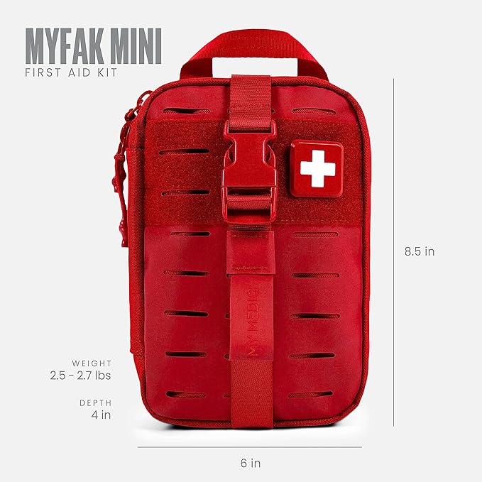 My Medic MyFak Mini First Aid Kit - Small and Lightweight for Camping Hiking and Backpacking - IFAK With 70 Items - HSA/FSA Eligible Great for Travel - Red