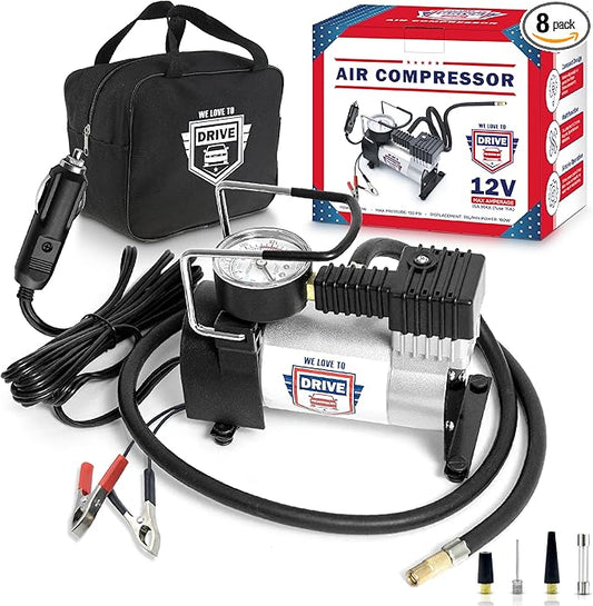 Tire Inflator Portable Air Compressor – 12V DC Air Pump for Car Tires, 150 PSI Electric Air Pump with Tyre Pressure Gauge – Corded Silver by WE LOVE TO DRIVE