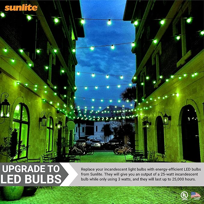 Sunlite 80146 LED A19 Colored Light Bulb, 3 Watts (25w Equivalent), E26 Medium Base, Non-Dimmable, UL Listed, Party Decoration, Holiday Lighting, 1 Count, Green (Pack of 2)