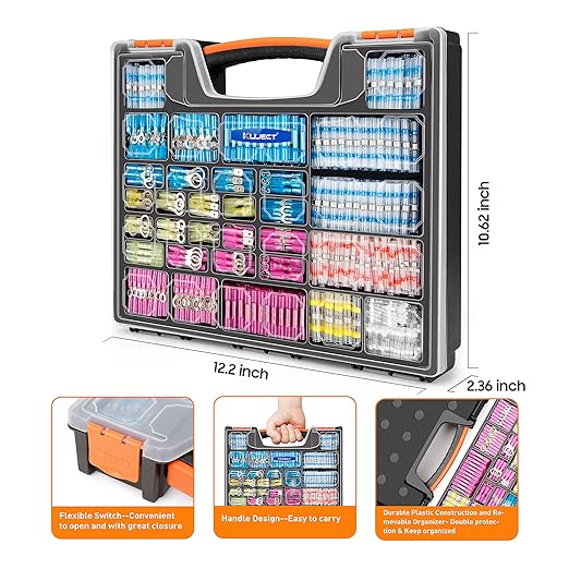 Kuject 1200PCS Heat Shrink Wire Connectors, Multipurpose Waterproof Electrical Wire Terminals kit, Insulated Crimp Ring Fork Spade Terminal Solder Butt Splice Connectors for Marine Boat Truck
