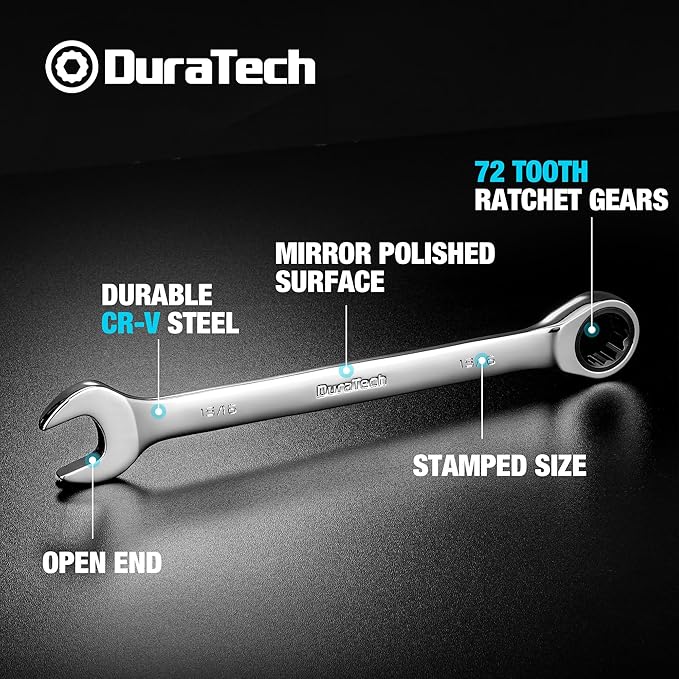 DURATECH 15/16" Ratcheting Combination Wrench, SAE, 72-Tooth, 12-Point, CR-V Constructed with Mirror Polish