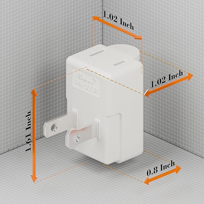 90 Degreen 2 Prong Adapter, Plugrand Up Angled Nema 1-15P to 1-15R UP Angled Adapter, US 2 Pin Adapter PA-0507 White Color