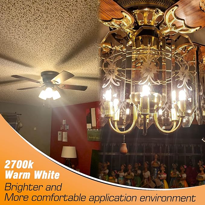 E17 LED Ceiling Fan Light Bulb 6W (60W Halogen Equivalent) 2700K Warm White 700lm 120V LED Intermediate Base Bulb for Appliance,Desk Lamp,Cabinet,Closet,Chandelier Lighting,Non-dimmable,5pack