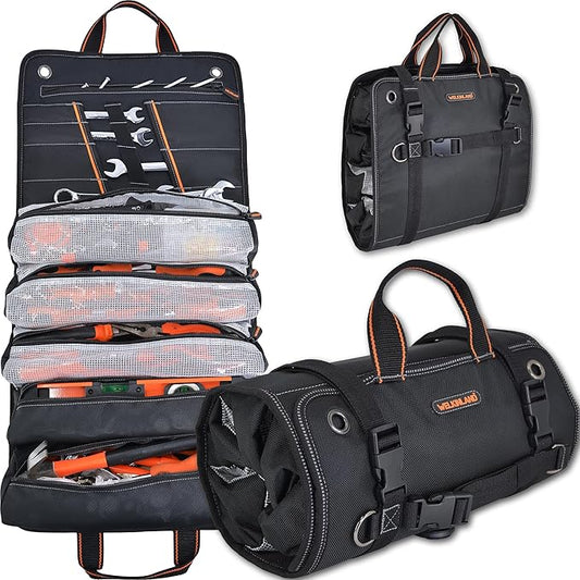 WELKINLAND Men's Tool Roll Organizer, Roll-Up Bag for Mechanics, Electricians & Motorcyclists