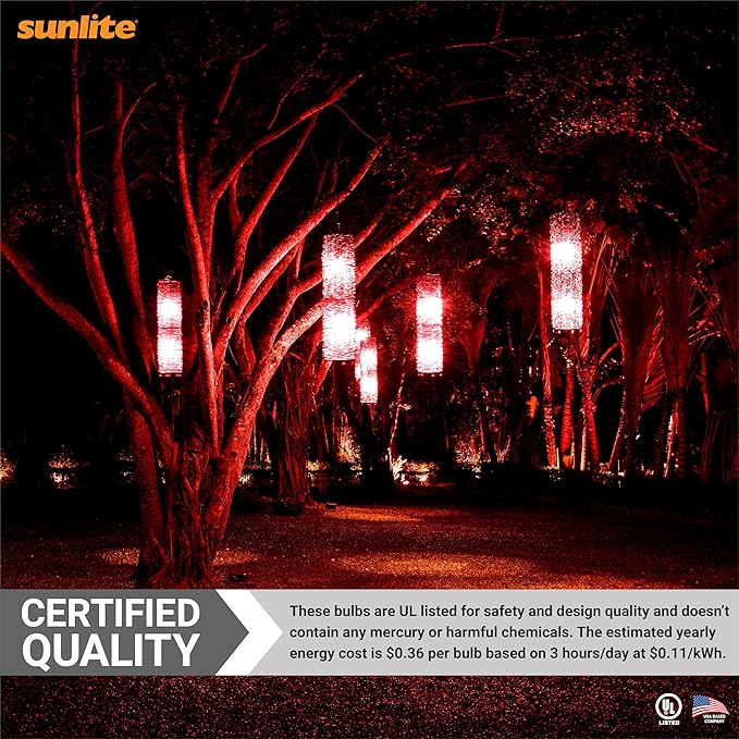 Sunlite 80148 LED A19 Colored Light Bulb, 3 Watts (25w Equivalent), E26 Medium Base, Non-Dimmable, UL Listed, Party Decoration, Holiday Lighting, 1 Count, Red (Pack of 2)