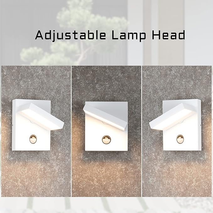 Lustrlach 2 Pack Motion Sensor Wall Light Outdoor White LED Modern Exterior Porch Light Fixture IP54 Waterproof Wall Sconce for House Garage Patio,3000K Warm White