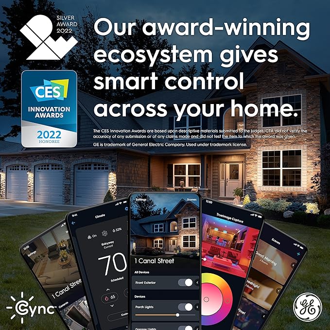 GE Cync Reveal HD+ Smart LED Wafer Downlight, Color Changing LED Light, Works with Alexa and Google Home, Matter Compatible, No Recessed Lighting Housing Required, Ceiling Lights, 6 Inch (3 Pack)