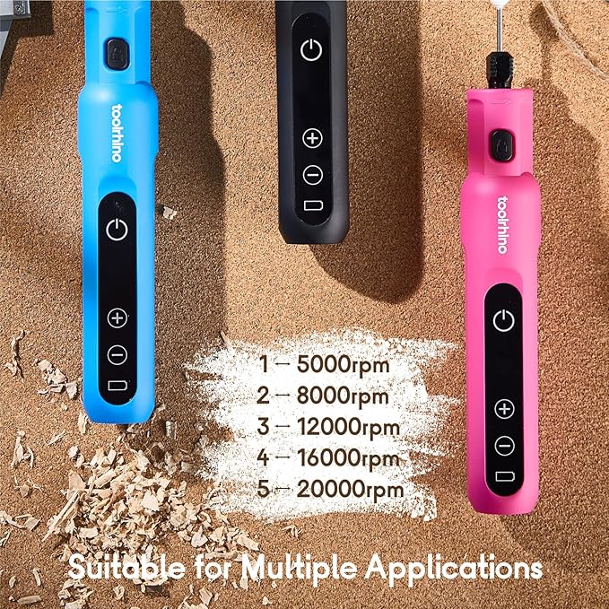 Cordless Rotary Tool Kit, 3.7V Wood Carving Tools with 5 Speed and 62 Accessories, Multi-Purpose Mini Rotary Tool for Sanding, Cutting, Engraving, Drilling, Polishing, DIY Creations, Blue