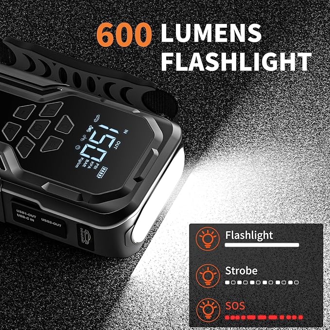 Portable Car Jump Starter with Air Compressor,6000A 150PSI Car Battery Jump Starter (All Gas/10.0L Diesel Engines),12V Pack Jump Box with Large Digital Display, 21800mAh Power Bank,Smart Jumper Cable