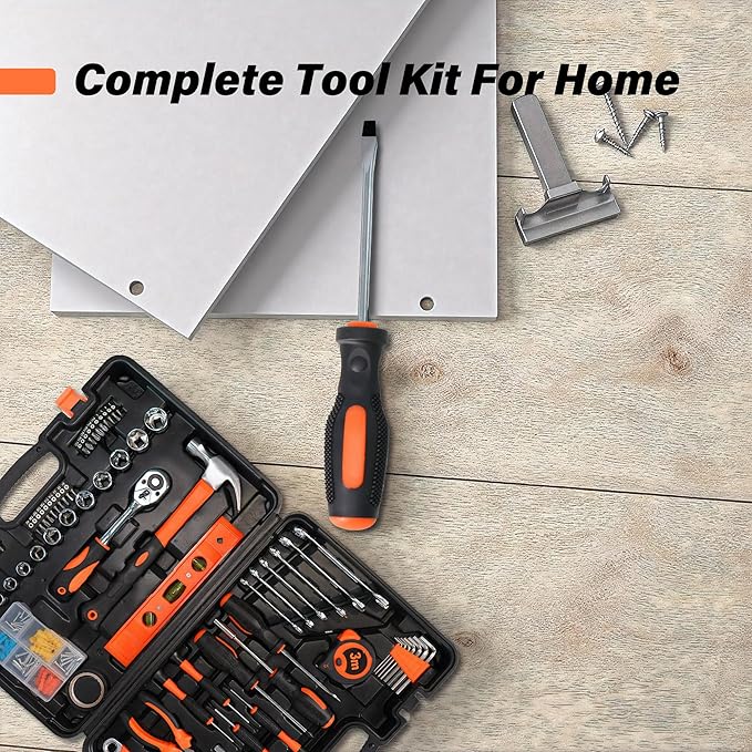 General Household Hand Tool Kit, Portable Complete Repair Tool Set for Homeowner Men, Basic Tool Box with Case for Home Car Dorm
