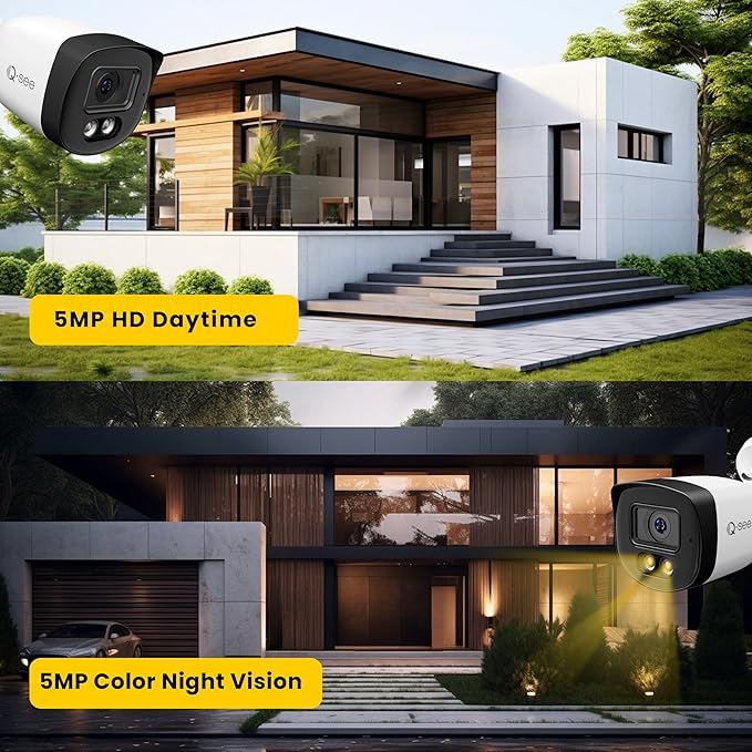 5MP Security Camera System, AI Human/Vehicle Detection, Color Night Vision, Wired 8CH NVR with 4pcs PoE IP Cameras, 24/7 Recording Surveillance for Home Security, Remote Access(Built-in 2TB HDD)